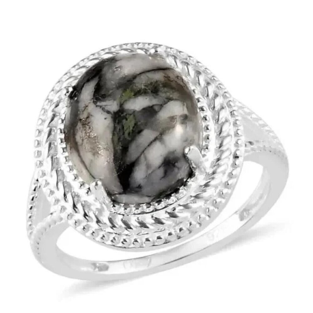 Austrian Pinolith Ring in Sterling Silver 4.35 ctw Size 10
